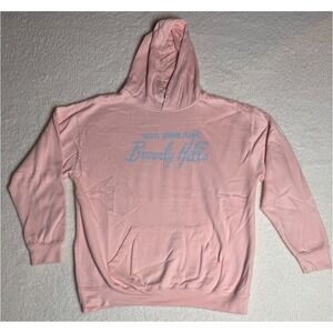 Homme + Femme Beverly Hills Pink Hotel Graphic Heavyweight Hoodie Mens L